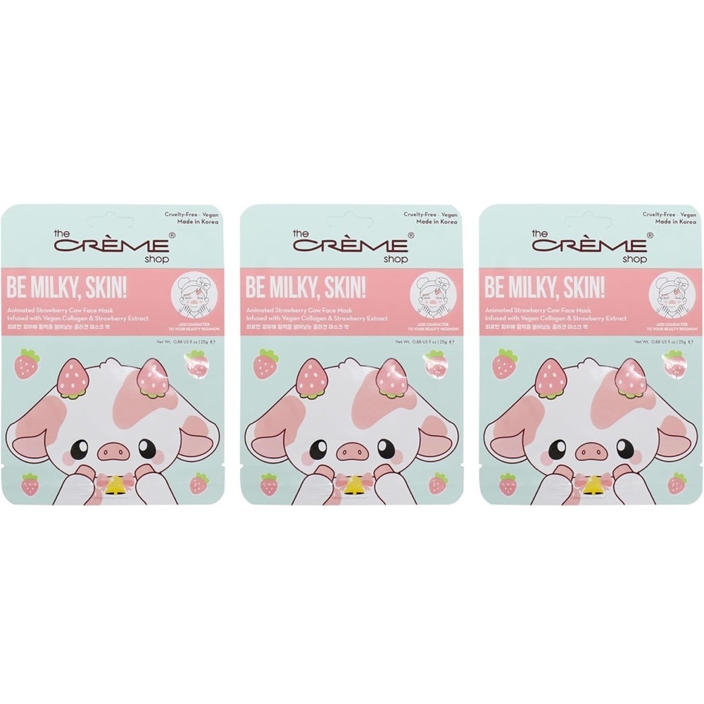 The‎ Crème Shop Be Milky, Skin! Strawberry Cow Face Mask 🐄🍓 3-Pack